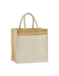Cotton Pocket Natural Starched Jute Midi Bag - Shopper mit Logo