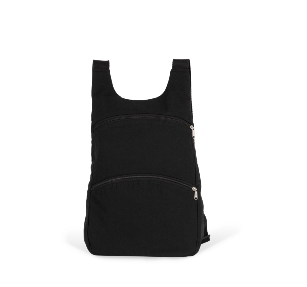 Recycelter Rucksack mit Anti-Diebstahlschutz-Tasche auf der Rückseite