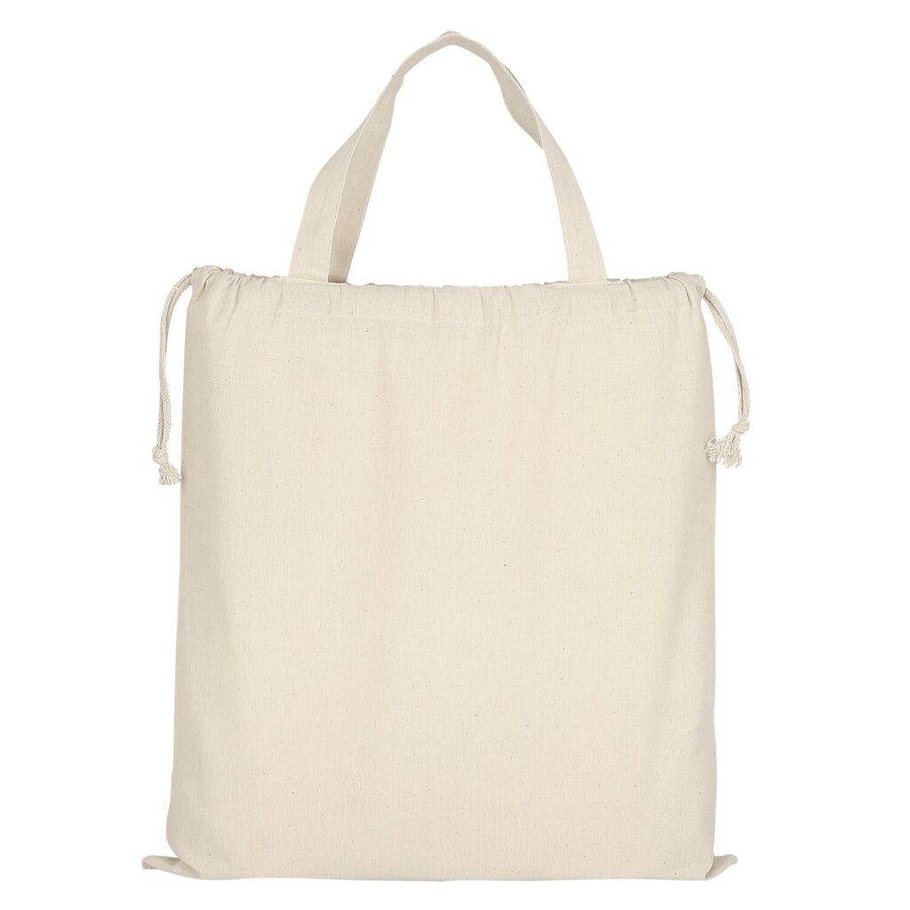 Baumwolltasche CLASSIC mit zwei kurzen Henkeln und doppeltem Kordelzug, Farbe Natur