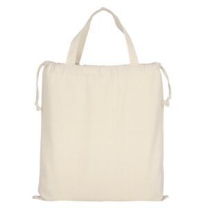Baumwolltasche CLASSIC mit zwei kurzen Henkeln und doppeltem Kordelzug, Farbe Natur