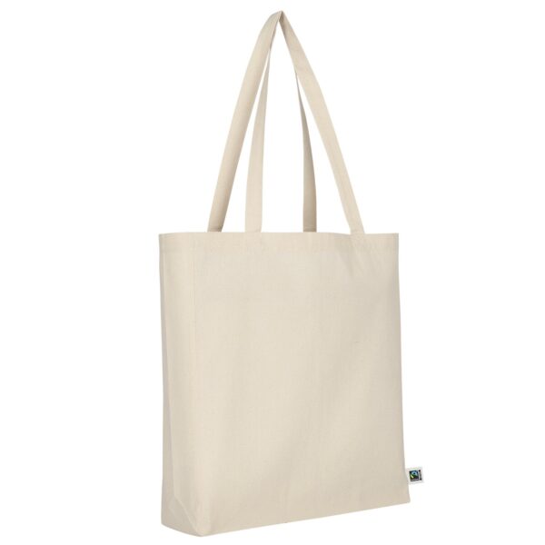 Tasche aus Fairtrade-zertifizierter Baumwolle mit 2 langen Henkeln, Boden- und Seitenfalte, Farbe Natur