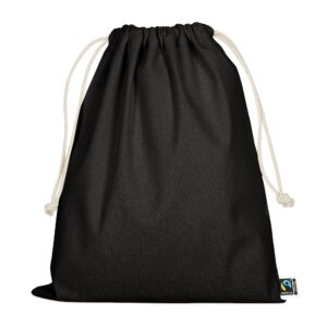 Zuziehbeutel aus Fairtrade-zertifizierter Baumwolle, 25 x 30 cm, Farbe Schwarz